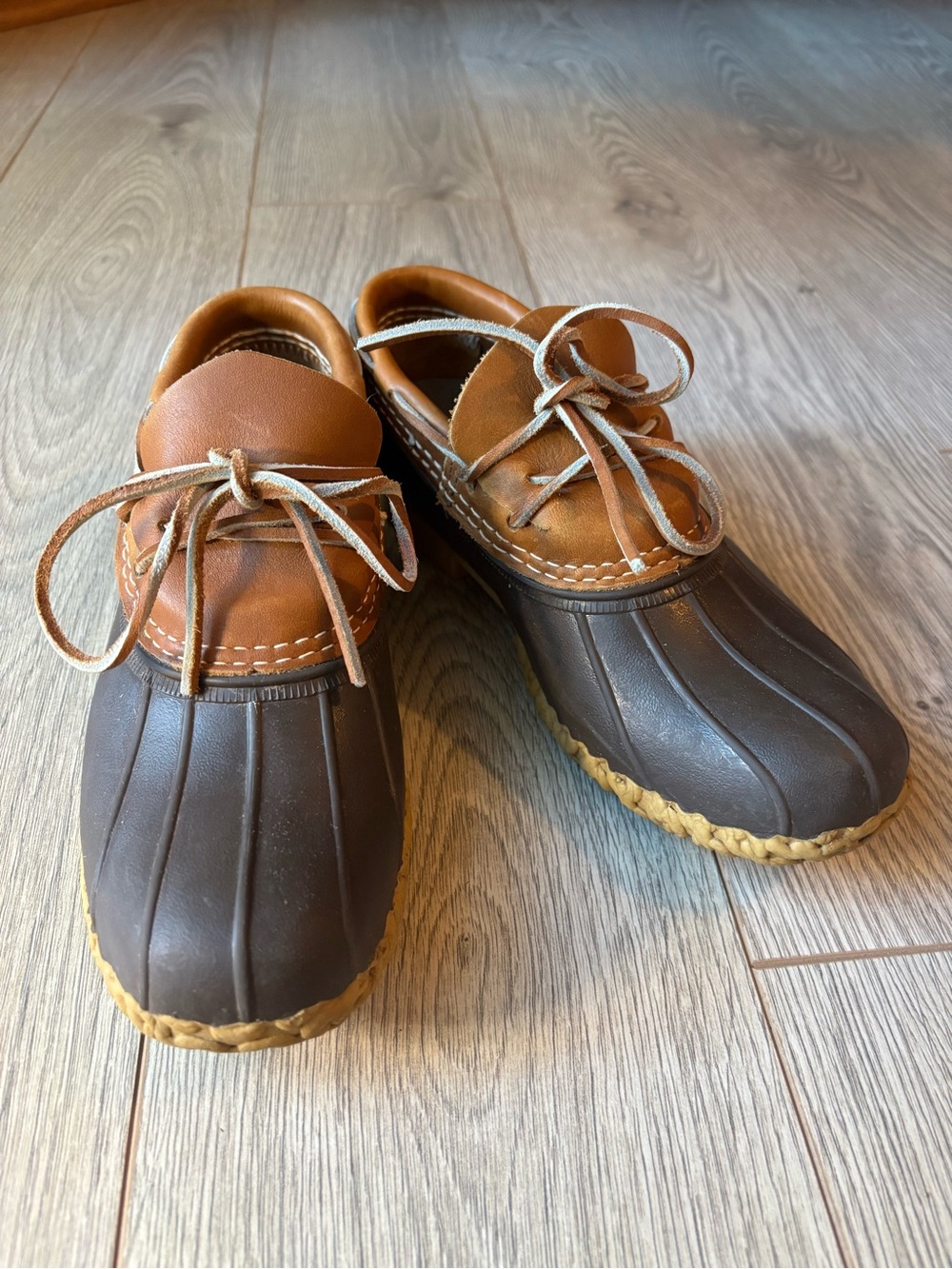 LL Bean Rubber Moc Duck Boots Slip On Shoes Tan Brown Leather Womens 6
